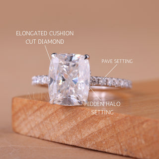 1.50CT Elongated Cushion Cut Pave Setting Engagement Ring
