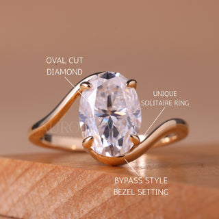 2.0CT Oval Cut Unique Bezel Setting Solitaire Engagement Ring