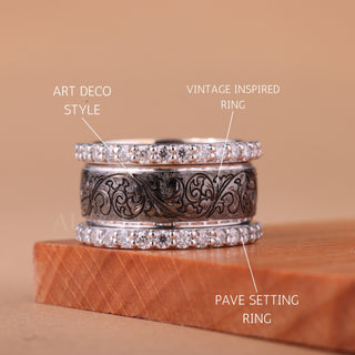 Round Cut Diamond Vintage Inspired Art Deco Wedding Ring