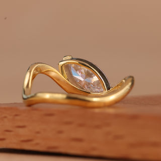 1.0CT Marquise Cut Solitaire Curved Moissanite Engagement Ring