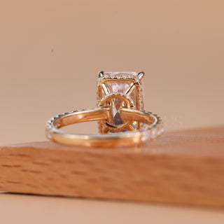 4.0CT Radiant Cut Unique Hidden Halo Setting Moissanite Engagement Ring