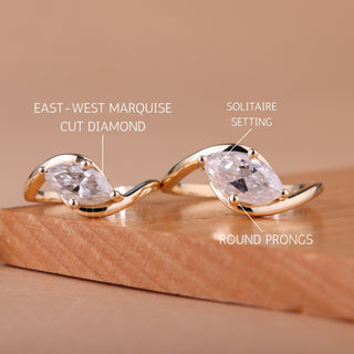 1.0CT East-West Marquise Cut Unique Solitaire Diamond Engagement Ring
