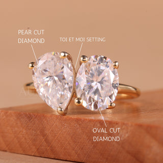 2.0CTW Pear & Oval Cut Diamond Toi Et Moi Engagement Ring