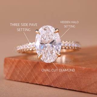 2.0CT Oval Cut Three Side Pave Setting Moissanite Engagement Ring