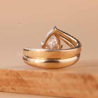 2.0CT Marquise Cut Diamond Unique Pave Moissanite Bridal Ring Set