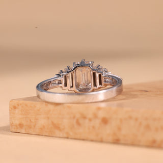 1.0CT Emerald Cut Cluster Diamond Moissanite Engagement Ring