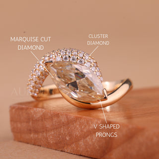 1.50CT East-West Marquise Cut Unique Cluster Engagement Ring