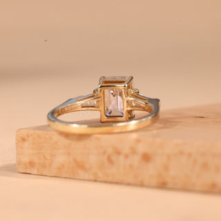 1.0CT Emerald Cut Three Stone Moissanite Engagement Ring