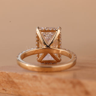 3.50CT Emerald Cut Hidden Halo Pave Setting Moissanite Engagement Ring