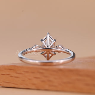 1.0CT Elongated Hexagon Cut Three Stone Moissanite Engagement Ring