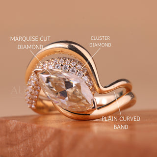1.50CT East-West Marquise Cut Cluster Diamond Curved Bridal Ring Set
