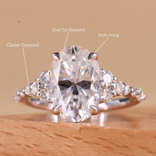 1.50CT Oval Cut Cluster Diamond Moissanite Engagement Ring