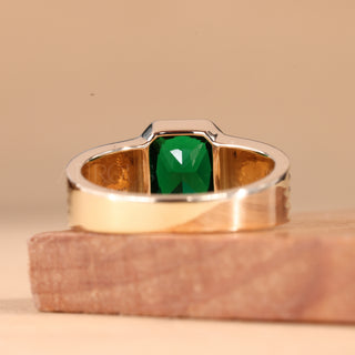 1.50CT Green Emerald Gemstone Bezel Setting Solitaire Men's Ring