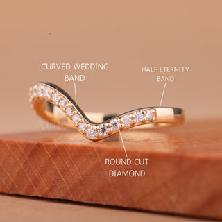 Round Cut Curved Moissanite Half Eternity Wedding Band