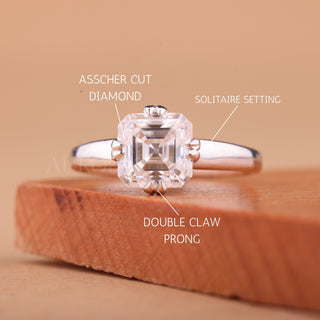 1.0CT Asscher Cut Diamond Solitaire Moissanite Engagement Ring