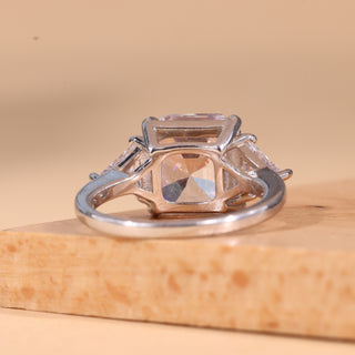 2.0CT Asscher Cut Three Stone Moissanite Engagement Ring