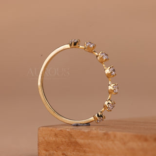 Round Cut Petite Pave Setting Half Eternity Moissanite Wedding Band