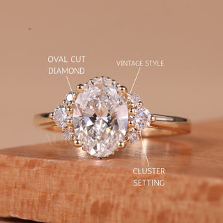 1.50CT Oval Cut Vintage Cluster Diamond Engagement Ring
