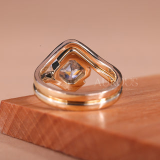 1.50CT Asscher Cut Unique Bezel Setting Moissanite Bridal Ring Set