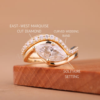 1.50CT East-West Marquise Cut Unique Curved Bridal Ring Set