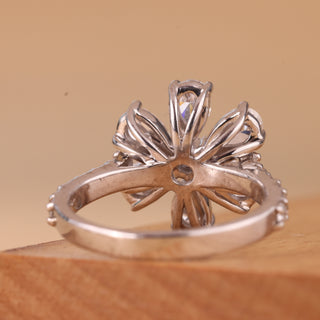 Round & Pear Diamond Flower Design Moissanite Engagement Ring