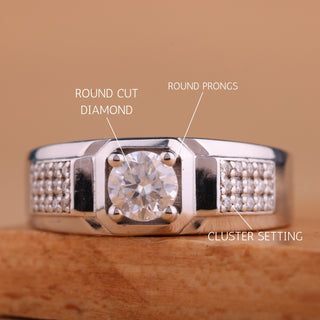 0.75CT Round Cut Cluster Diamond Men's Wedding Ring For Him