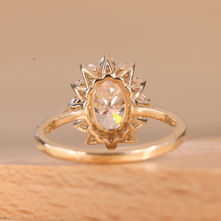 1.50CT Oval Cut Diamond Floral Halo Set Moissanite Engagement Ring