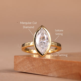 2.0CT Marquise Cut Bezel Setting Moissanite Engagement Ring