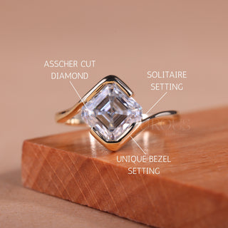 1.50CT Asscher Cut Unique Bezel Set Solitaire Engagement Ring