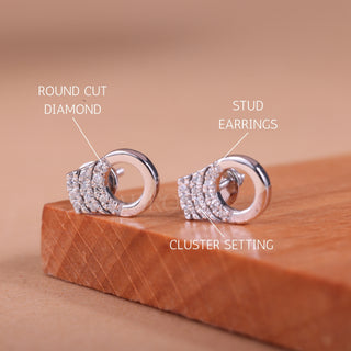 Round Cut Cluster Diamond Moissanit Stud Earrings