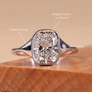 1.50CT Elongated Cushion Cut Bezel Setting Engagement Ring