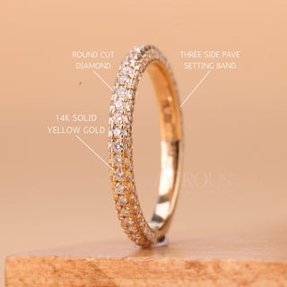 Round Cut Three Side Pave Setting Moissanite Wedding Band