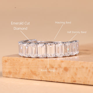 Emerald Cut Diamond Half Eternity Moissanite Wedding Band