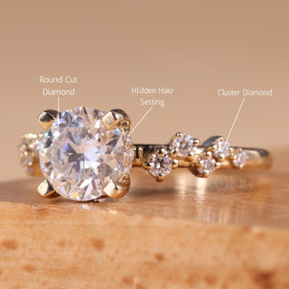 1.0CT Round Cut Diamond Cluster Setting Moissanite Engagement Ring