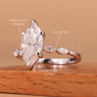 2.0CT Marquise Cut Hidden Halo Pave Setting Moissanite Engagement Ring