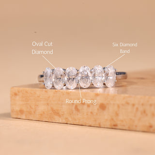 Oval Cut Diamond Six Diamond Moissanite Wedding Band