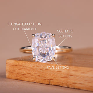 2.0CT Elongated Cushion Cut Hidden Halo Moissanite Engagement Ring