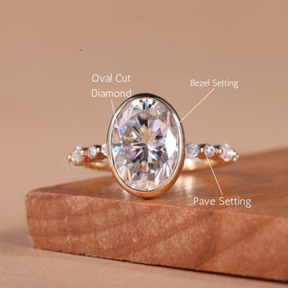 2.0CT Oval Cut Bezel & Pave Setting Moissanite Engagement Ring
