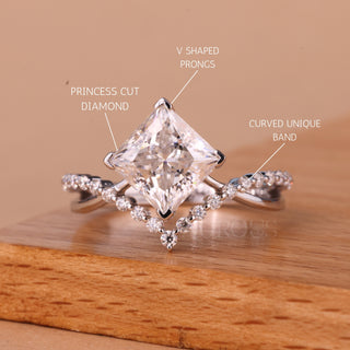 1.0CT Princess Cut Diamond Unqiue Curved Moissanite Engagement Ring