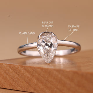 1.0CT Pear Cut Diamond Solitaire Moissanite Engagement Ring