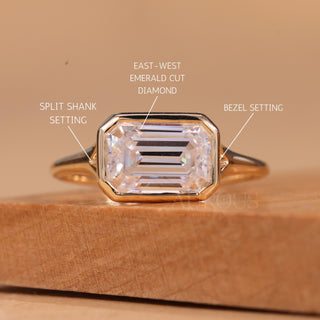 2.0CT East-West Emerald Cut Bezel Setting Moissanite Engagement Ring