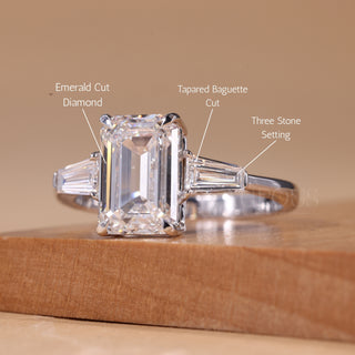 2.0CT Emerald Cut Three Stone Moissanite Engagement Ring