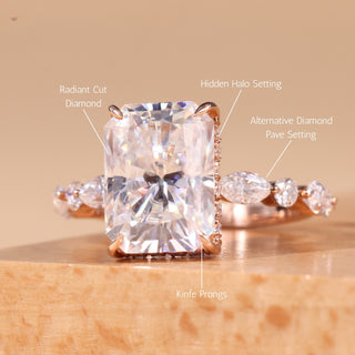 2.0CT Radiant Cut Alternative Pave Setting Moissanite Engagement Ring
