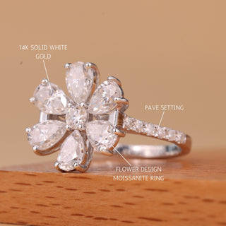 Flower Design Moissanite Engagement Ring For Her