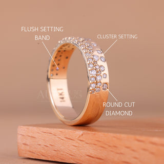 Round Cut Cluster Diamond Flush Setting Moissanite Wedding Band