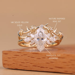 1.50CT Marquise Cut Cluster Diamond Moissanite Bridal Ring Set