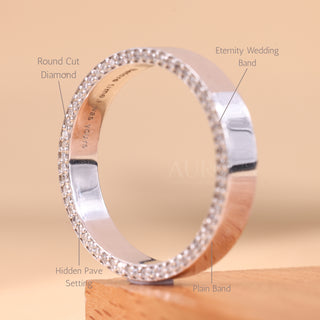 Round Cut Hidden Pave Setting Eternity Plain Wedding Band