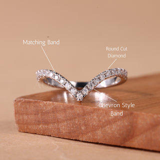 Round Cut Diamond Chevron Style Moissanite Wedding Band