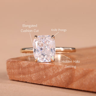 1.50CT Elongated Cushion Cut Hidden Halo Moissanite Engagement Ring