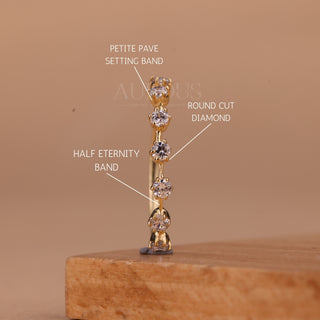 Round Cut Petite Pave Setting Half Eternity Moissanite Wedding Band